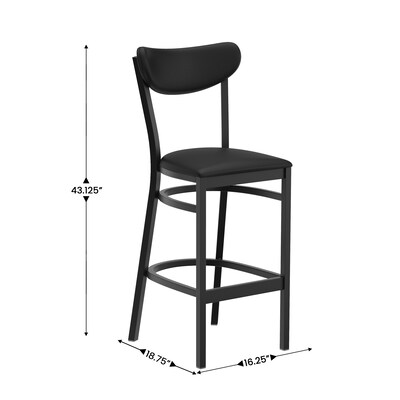Flash Furniture Wright Transitional Vinyl and Steel Boomerang Back Commercial Barstool, Black (XUDG6V6BKVBK)