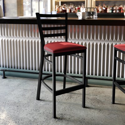 Flash Furniture HERCULES Traditional Steel and Vinyl Ladder Back Restaurant Barstool, Black Frame/Re