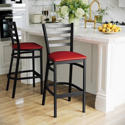 Flash Furniture HERCULES Traditional Steel and Vinyl Ladder Back Restaurant Barstool, Black Frame/Red Seat (XUDG697BBARRDV)