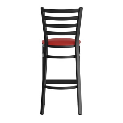 Flash Furniture HERCULES Traditional Steel and Vinyl Ladder Back Restaurant Barstool, Black Frame/Red Seat (XUDG697BBARRDV)