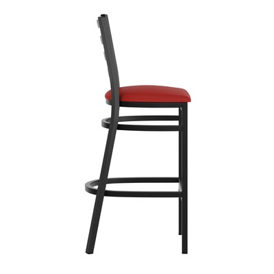 Flash Furniture HERCULES Traditional Steel and Vinyl Ladder Back Restaurant Barstool, Black Frame/Red Seat (XUDG697BBARRDV)