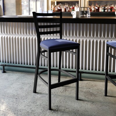 Flash Furniture HERCULES Traditional Steel and Vinyl Ladder Back Restaurant Barstool, Black Frame/Bl