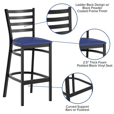 Flash Furniture HERCULES Traditional Steel and Vinyl Ladder Back Restaurant Barstool, Black Frame/Blue Seat (XUDG697BBARBLV)