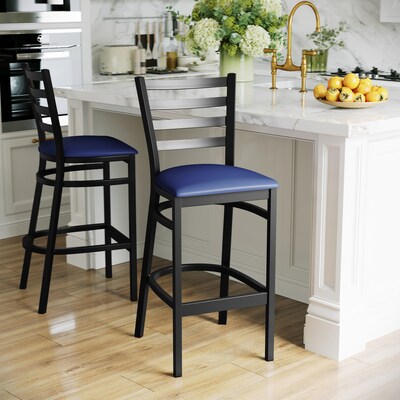 Flash Furniture HERCULES Traditional Steel and Vinyl Ladder Back Restaurant Barstool, Black Frame/Blue Seat (XUDG697BBARBLV)