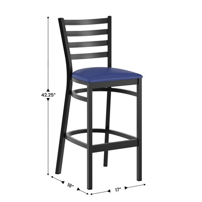 Flash Furniture HERCULES Traditional Steel and Vinyl Ladder Back Restaurant Barstool, Black Frame/Blue Seat (XUDG697BBARBLV)