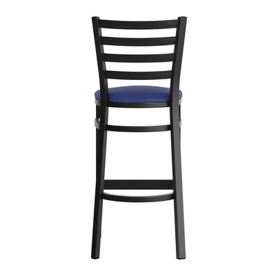 Flash Furniture HERCULES Traditional Steel and Vinyl Ladder Back Restaurant Barstool, Black Frame/Blue Seat (XUDG697BBARBLV)