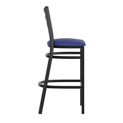 Flash Furniture HERCULES Traditional Steel and Vinyl Ladder Back Restaurant Barstool, Black Frame/Blue Seat (XUDG697BBARBLV)