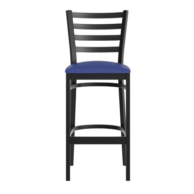 Flash Furniture HERCULES Traditional Steel and Vinyl Ladder Back Restaurant Barstool, Black Frame/Blue Seat (XUDG697BBARBLV)