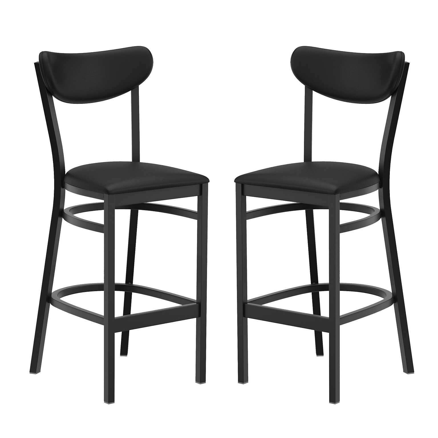 Flash Furniture Wright Transitional Vinyl and Steel Boomerang Back Commercial Barstool, Black, 2-Pieces/Pack (2XUDG6V6BKVBK)