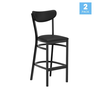 Flash Furniture Wright Transitional Vinyl and Steel Boomerang Back Commercial Barstool, Black, 2-Pie