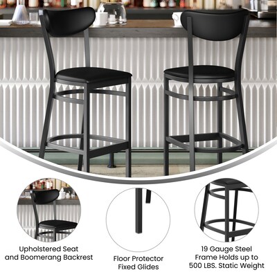 Flash Furniture Wright Transitional Vinyl and Steel Boomerang Back Commercial Barstool, Black, 2-Pieces/Pack (2XUDG6V6BKVBK)