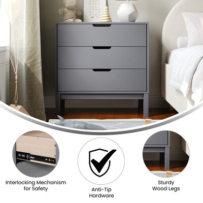 Flash Furniture Dallas Wooden 3-Drawer Dresser, Gray (MG900713CGY)