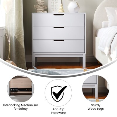 Flash Furniture Dallas Wooden 3-Drawer Dresser, White (MG900713CWH)