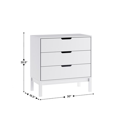 Flash Furniture Dallas Wooden 3-Drawer Dresser, White (MG900713CWH)