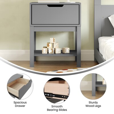 Flash Furniture Dallas 18.75"W x 15.75"D Wooden Nightstand, Gray (MG090031NSGY)
