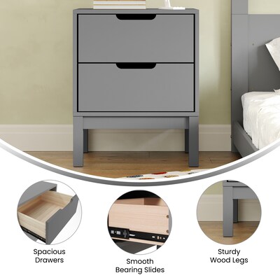 Flash Furniture Dallas 18.75"W x 15.75"D Wooden Nightstand with 2 Drawers, Gray (MG0900312NSGY)