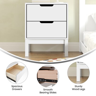 Flash Furniture Dallas 18.75"W x 15.75"D Wooden Nightstand with 2 Drawers, White (MG0900312NSWH)