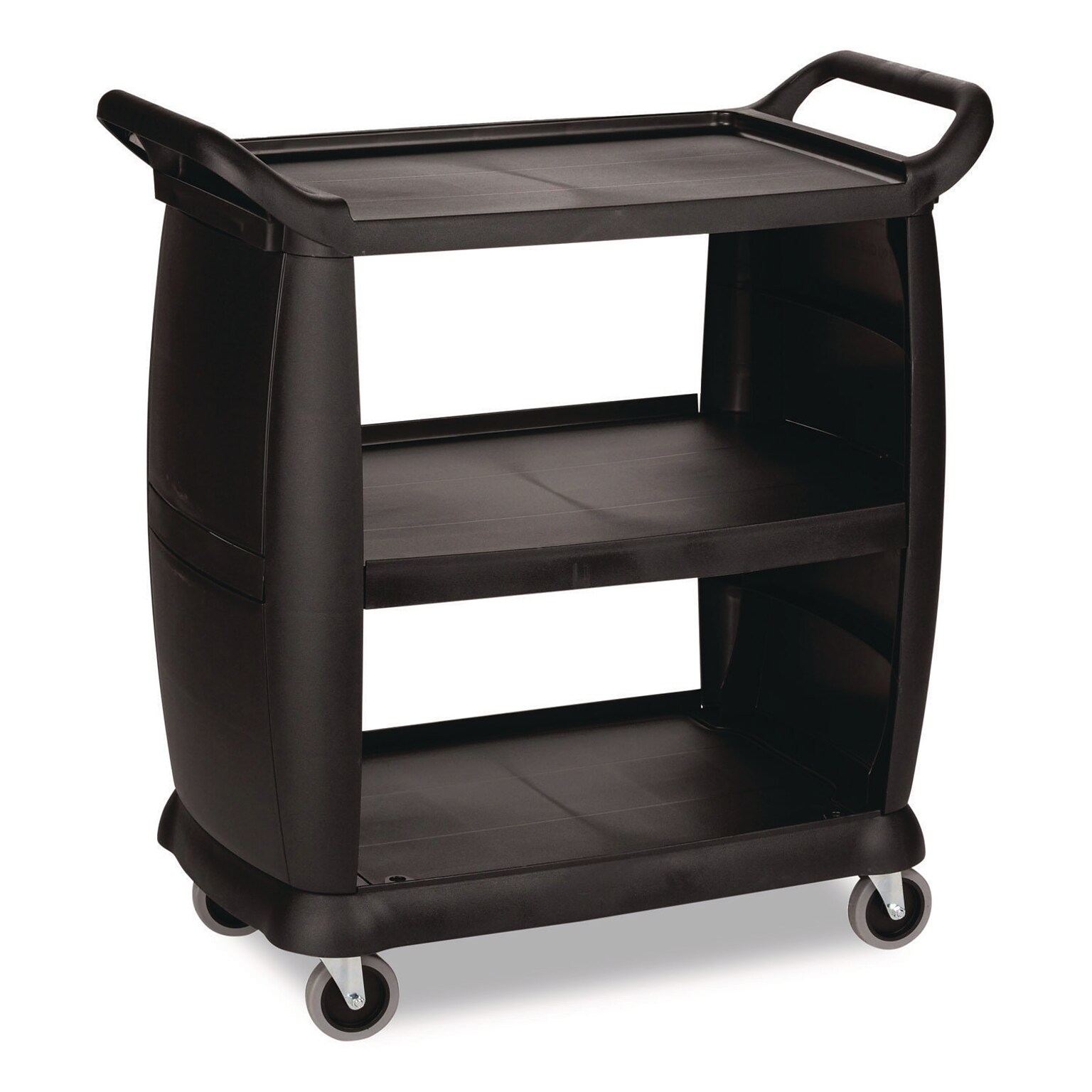 Boardwalk 3-Shelf Polypropylene Mobile Bussing Cart with Four Swivel Wheels, Black (CC203603)