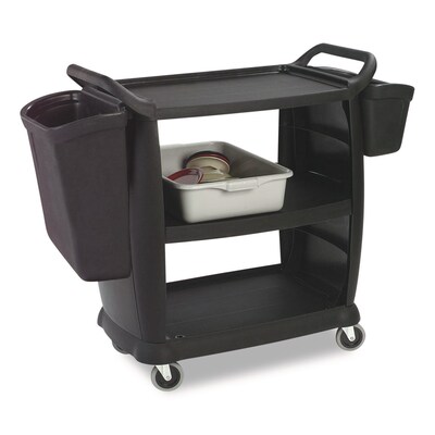 Boardwalk 3-Shelf Polypropylene Mobile Bussing Cart with Four Swivel Wheels, Black (CC203603)