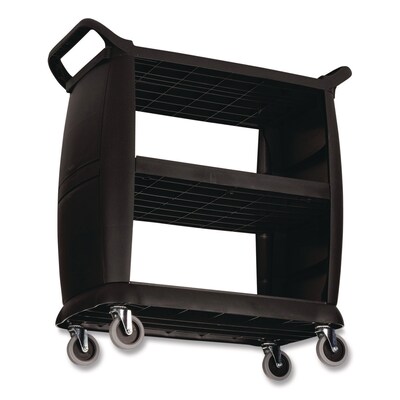 Boardwalk 3-Shelf Polypropylene Mobile Bussing Cart with Four Swivel Wheels, Black (CC203603)