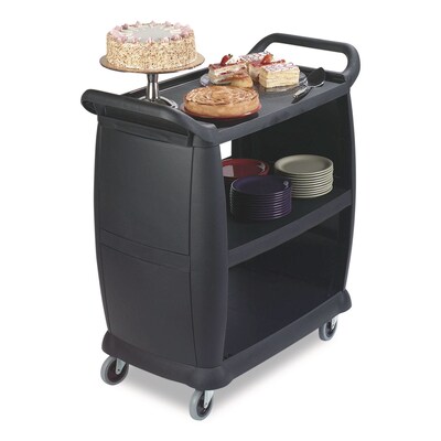 Boardwalk 3-Shelf Polypropylene Mobile Bussing Cart with Four Swivel Wheels, Black (CC203603)