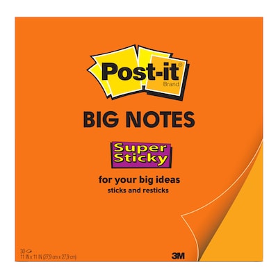 Post-it Big Notes Super Sticky Notes, 11 x 11, Orange, 30 Sheets/Pad (BN11O)