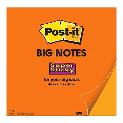 Post-it® Super Sticky Big Note, 11 x 11, Neon Orange, 30 Sheets (BN11O)