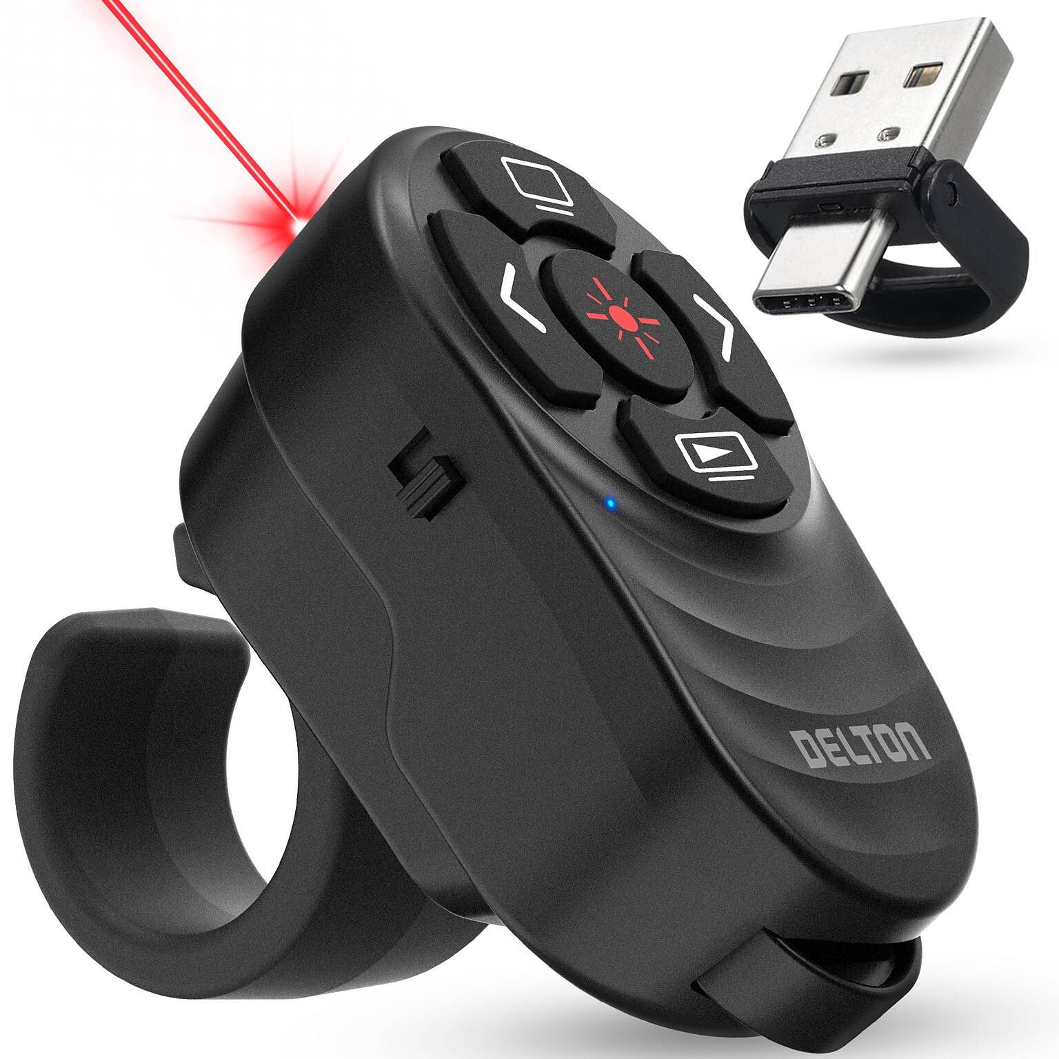 Delton P48 2.4GHz Wireless Presentation Finger Laser Pointer, Black (DLP48)