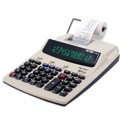 Victor Big Print (1310) 12-Digit Thermal Printing, Desktop Calculator, White/Black