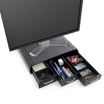 Mind Reader Anchor Collection Monitor Stand 3 Draws for Storage, Up to 22" Monitor, Black, 2/Pack (2MONSTA3D-BLK)