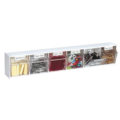 Deflecto® Tilt Bin® Interlocking Multi-Bin Storage Organizer, 6 Bin Unit, White (DEF20603OP)