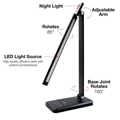Excello Global Products Wellness Series LED Desk Lamp, 16", Black (EGP-DL-12-BLK)
