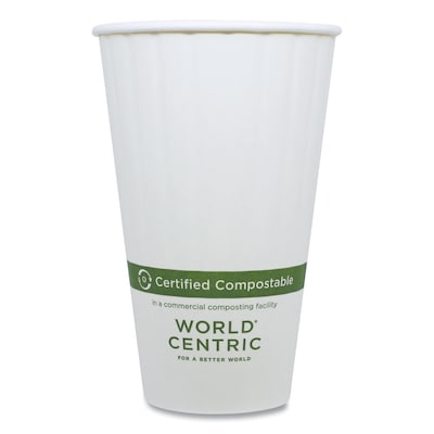 World Centric Compostable Paper Double Wall Hot Cups, 16 oz., White, 600/Carton (CU-PA-16D)