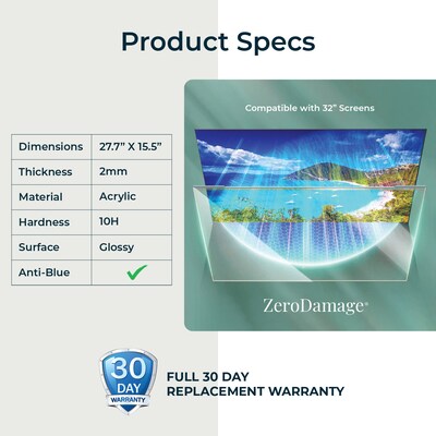 SaharaCase ZeroDamage 32 Anti-Blue Light TV Screen Protector, Clear (ZD-TV-AB-32)