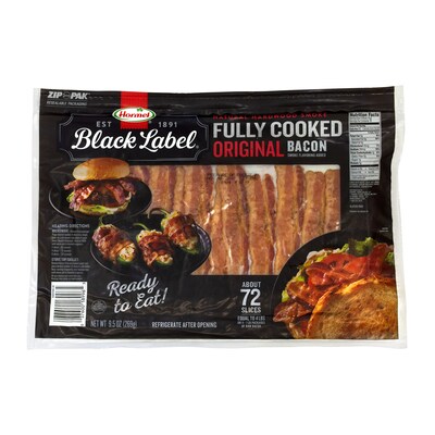 Hormel Black Label Fully Cooked Bacon, 9.5 Oz., 72/Pack (902-00109)