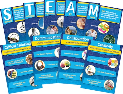 Barker Creek STEM/STEAM Poster Set 19 x 13 3/8 21st Century 4-C Skills, 9/Set (BC1889)