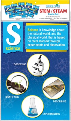 Barker Creek STEM/STEAM Poster Set 19" x 13 3/8" 21st Century 4-C Skills, 9/Set (BC1889)
