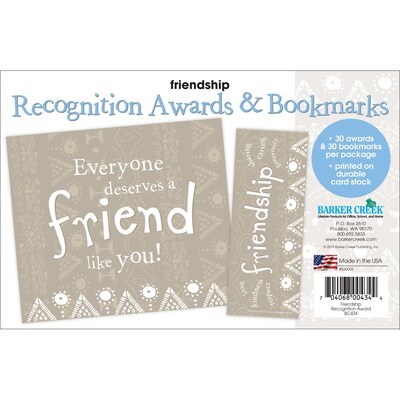 Barker Creek Friendship Awards & Bookmarks Set, 8.5" x 5.5”, Multicolored, 30/Pack (BC434)