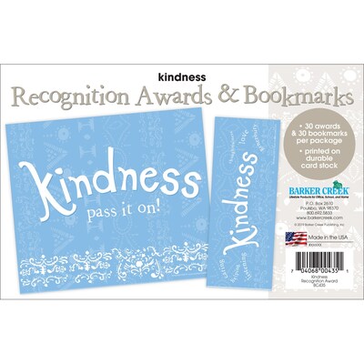 Barker Creek Kindness Award & Bookmark Set, Light Blue, 30/Pack (BC435)