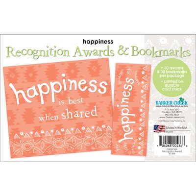 Barker Creek Happiness Award & Bookmark Set, Peach, 30/Pack (BC436)