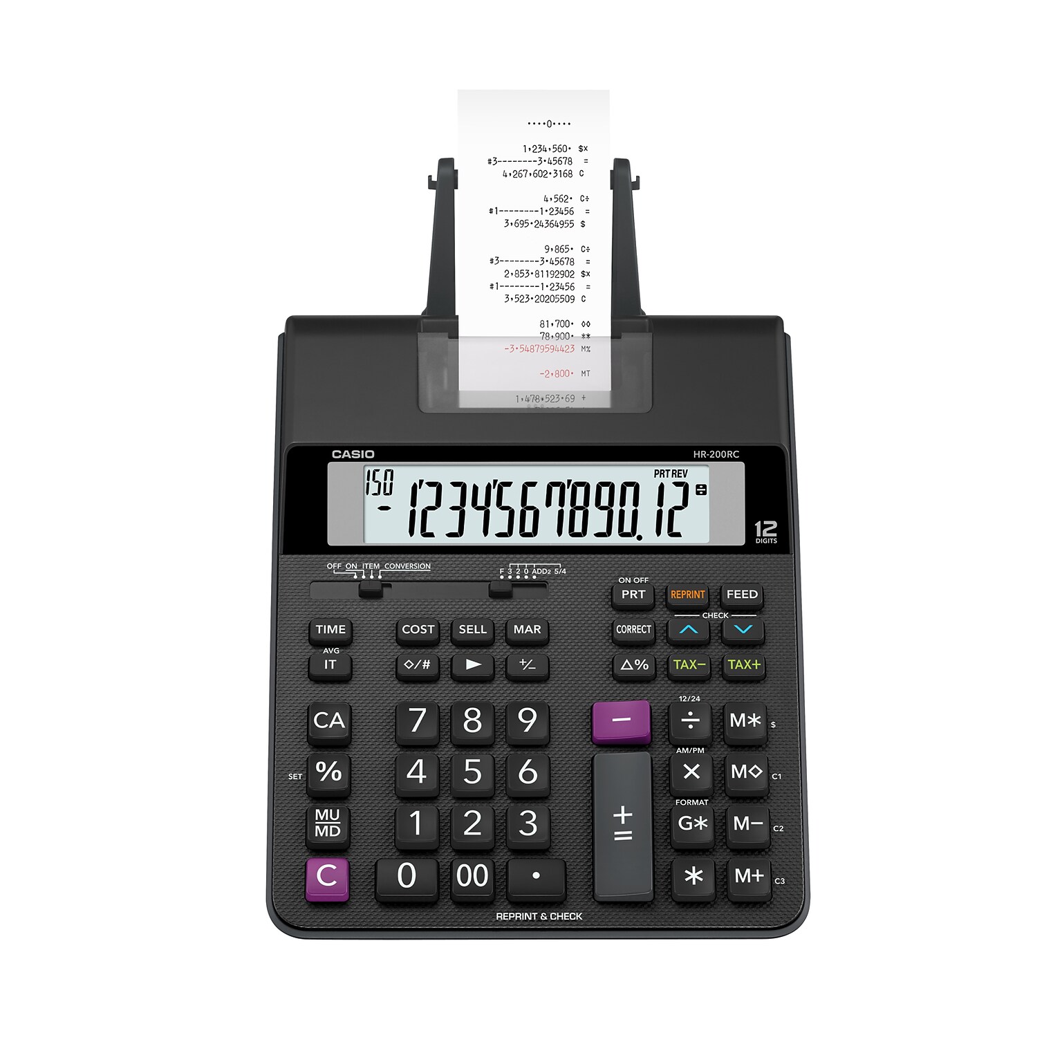 Casio HR-200RC 12-Digit Compact Printing Calculator, Black