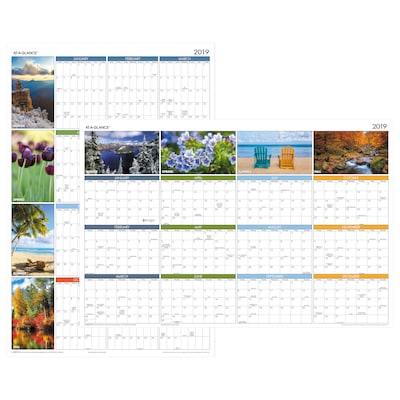 AT-A-GLANCE® Seasons in Bloom Horizontal/Vertical Erasable Yearly Wall Calendar, 36 x 24 (PA133-19)