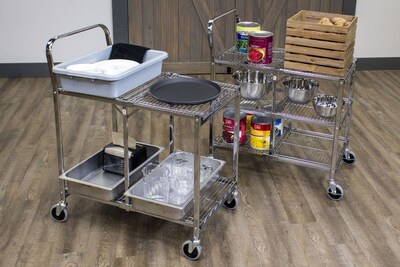 Luxor 2-Shelf Metal Mobile Utility Cart with Swivel Wheels, Chrome (WSCC-2)