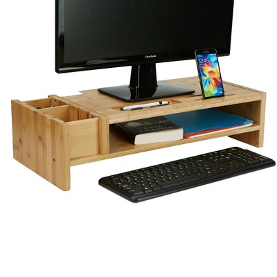 Mind Reader Monitor Stand Organizer, 6 Compartments, Office, Desk, Laptop, Bamboo Brown (MONITORBM-BRN)