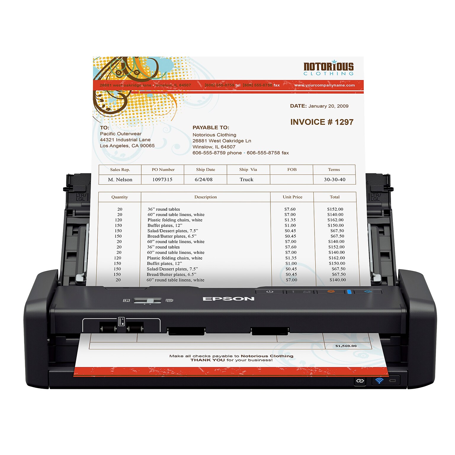 Epson ES-300WR Wireless Duplex Mobile Receipt & Document Scanner, Auto Doc Feeder