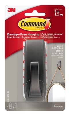 Command™ Modern Reflections Large Metal Hook, Oil Rubbed Bronze, 1 Hook, 2 Strips/Pack (MR03-ORB-ES)