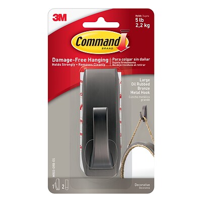 Command™ Modern Reflections Large Metal Hook, Oil Rubbed Bronze, 1 Hook, 2 Strips/Pack (MR03-ORB-ES)