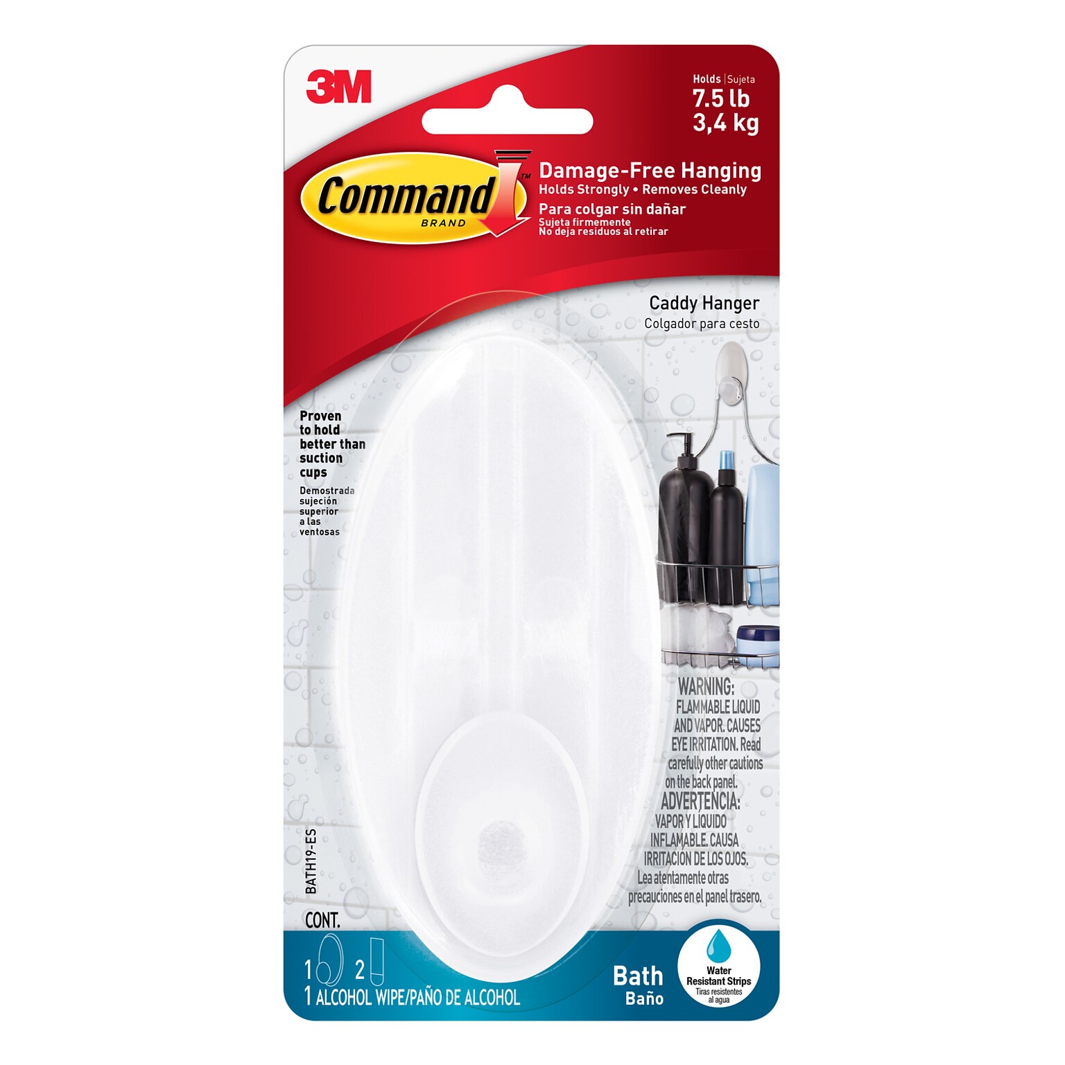 Command Caddy Hanger, White, 1 Caddy Hanger, 2 Large Strips/Pack (BATH19-ES)
