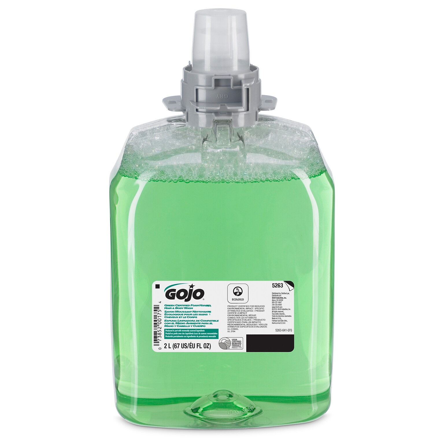 GOJO FMX-20 Foaming Hand Soap, Hair & Body Wash Refill for FMX-20 Dispenser, Cucumber Melon Scent, 67.6 oz., 2/Carton (5263-02)