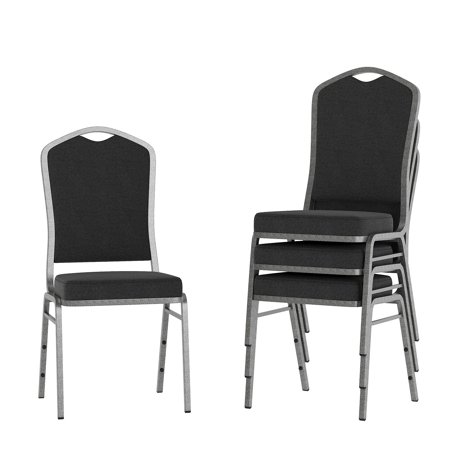 Flash Furniture HERCULES Series Fabric Banquet Stacking Chair, Black/Silver, 4/Pack (4FDC01SLVNBKBK)